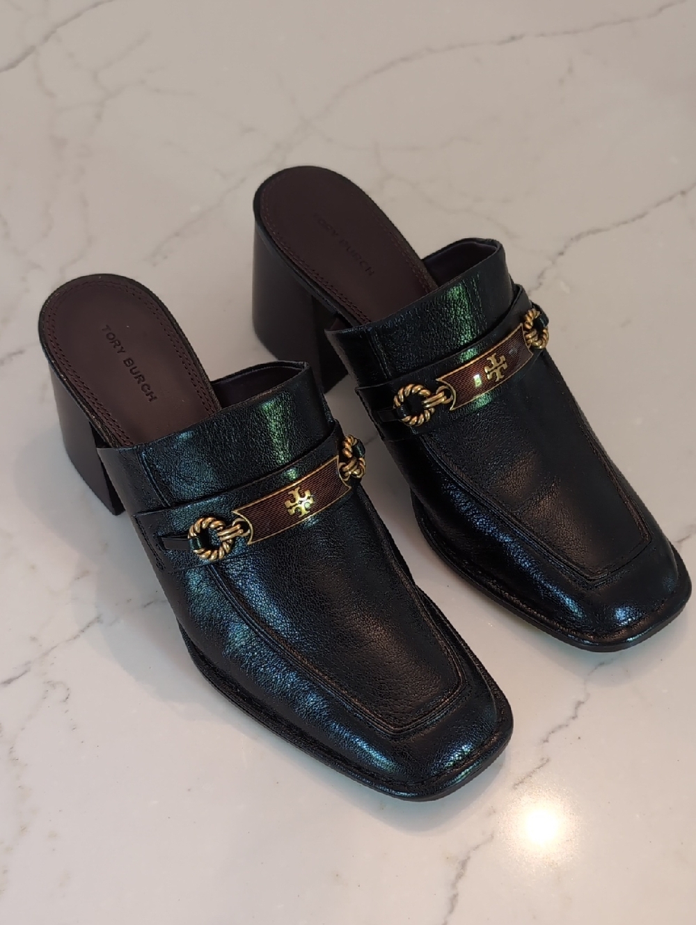 Tory Burch Perrine Black Leather Mule Pumps, Women’s Size 10.5M - Picture 2 of 10